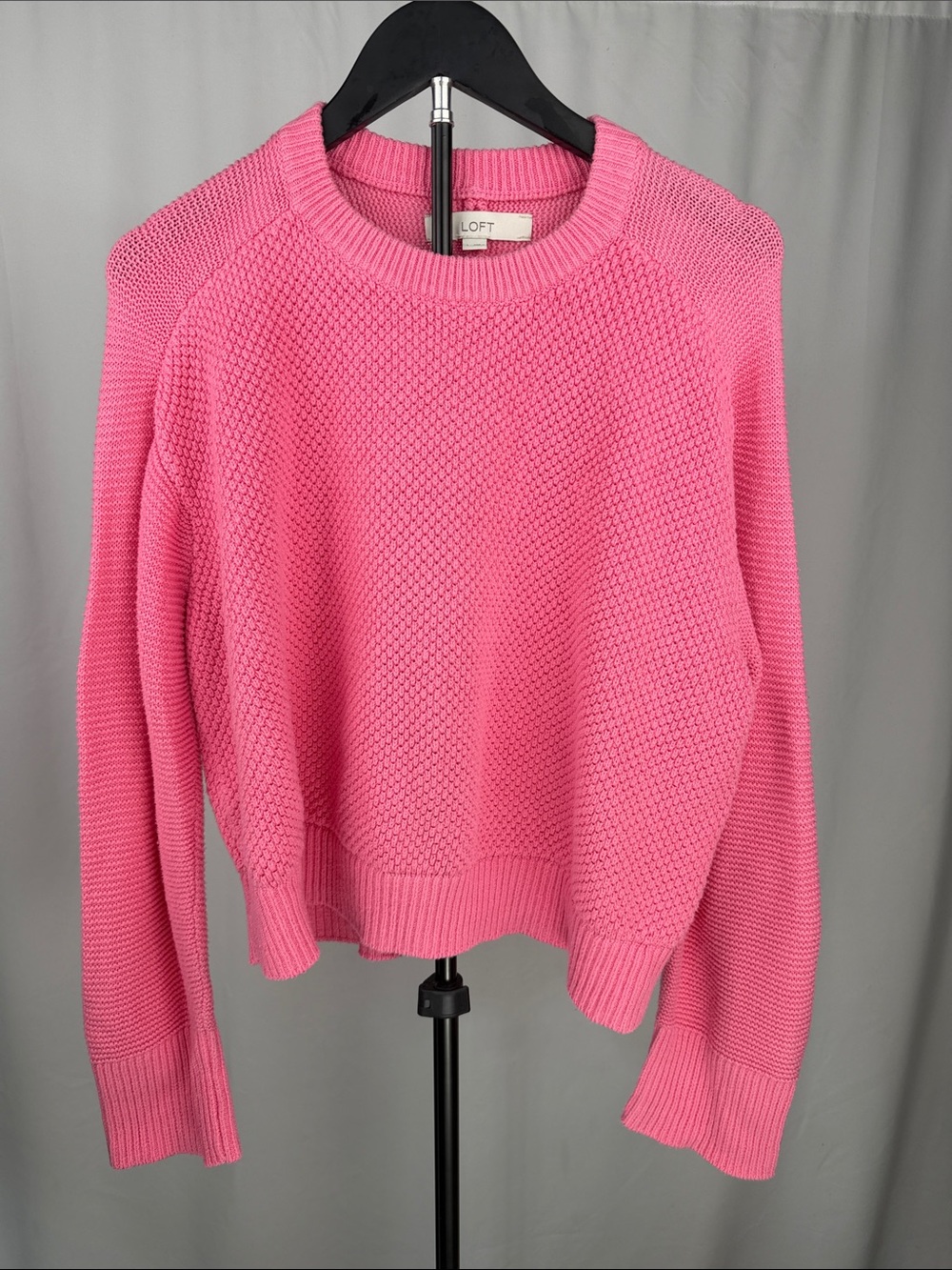 LOFT Bright Pink Textured Knit Crewneck Sweater Size L